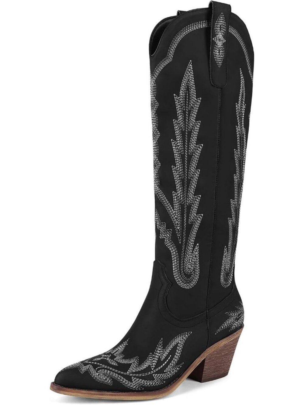 Women's Black Cowgirl Boot Mid Calf Western Country Pointed Toe Embroidery